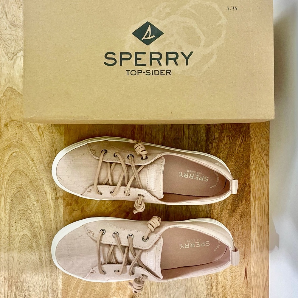 NWT Sperry Rose Pink Denim Slip on Sneaker Boat Shoe Sz 8
